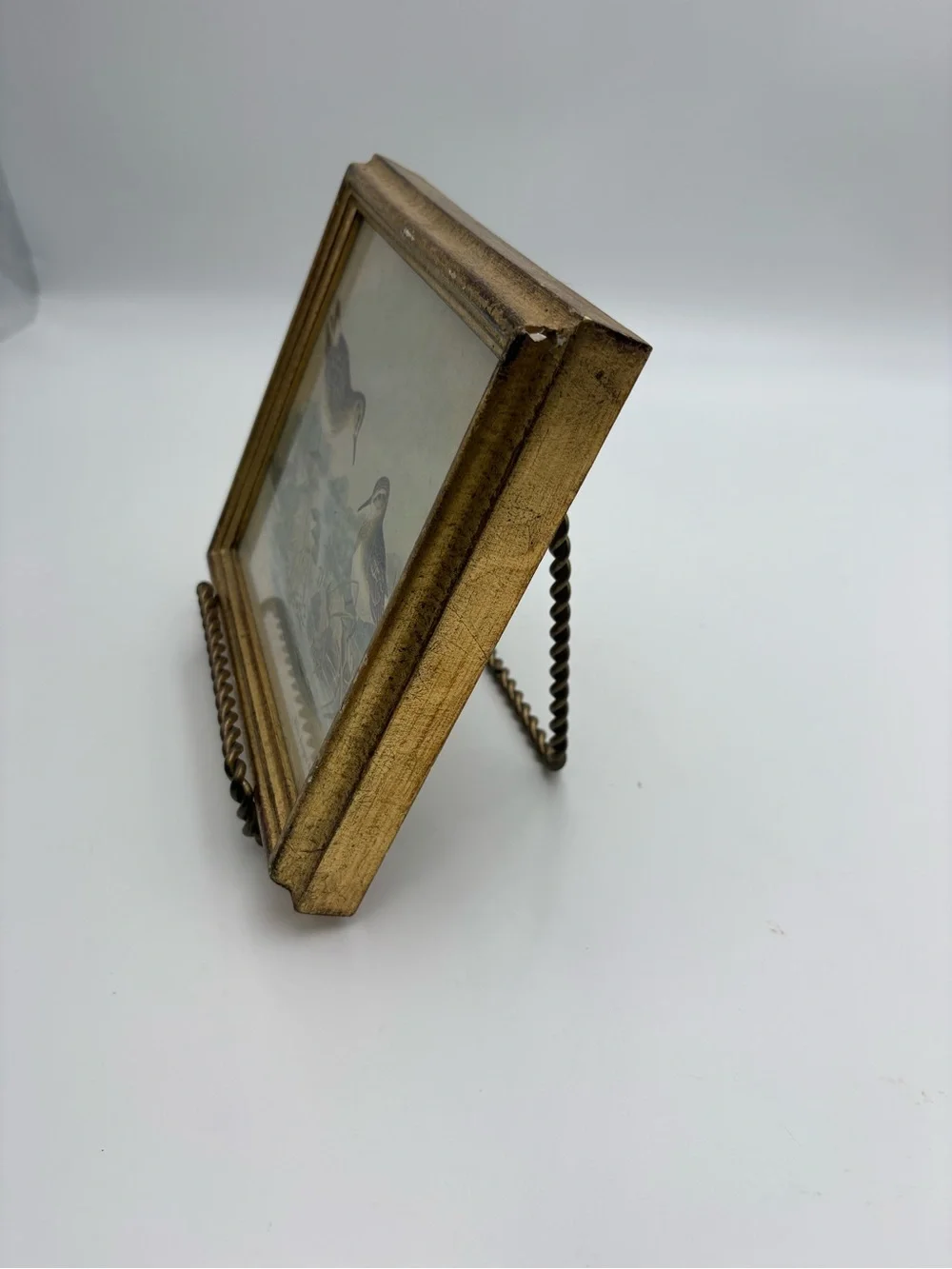 Vintage Sturdy Twisted Metal Display Stand - Brass Colored Finish